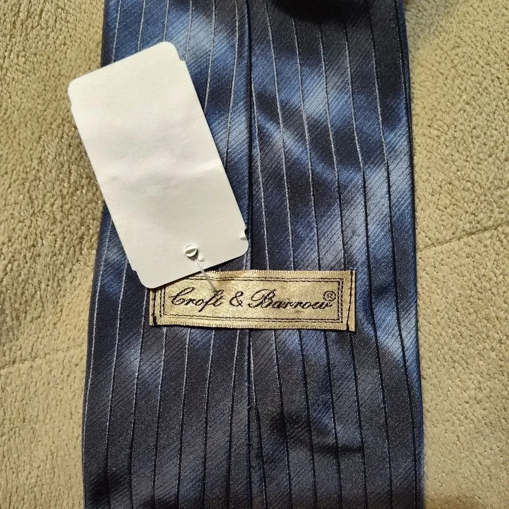 Croft & Barrow Necktie Blue Grey Made In USA 100% Silk Standard 57 x 4 NEW
